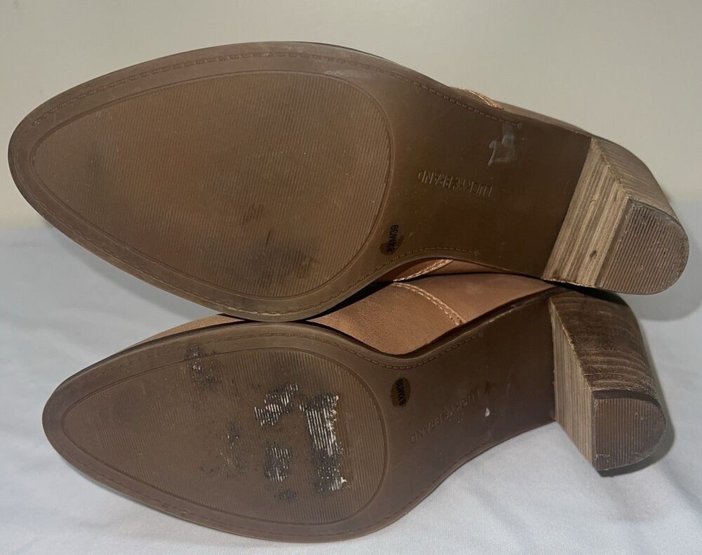 LUCKY BRAND Women's 8.5M / 39 Tan Leather Zip Ankle Boots Cuff 3" Heel - Picture 6 of 8